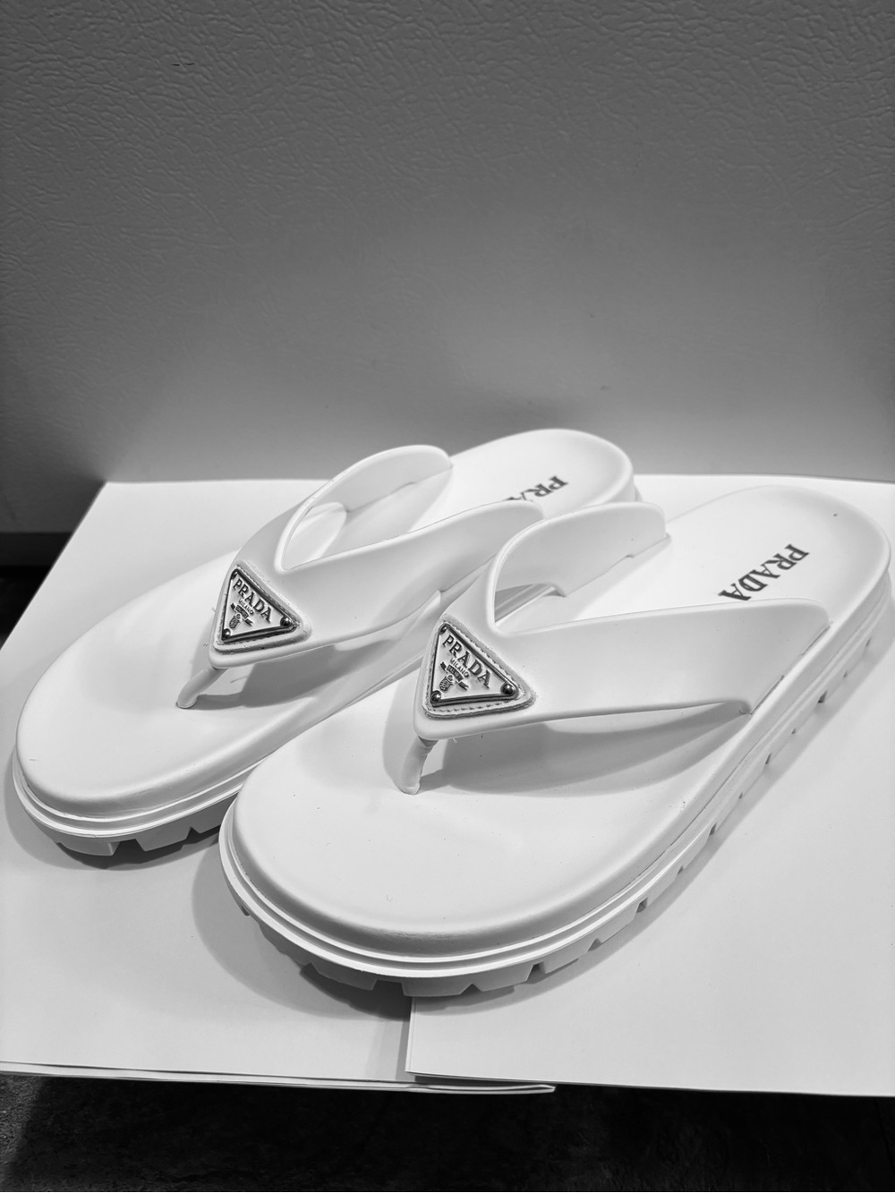 Prada White Chunky Platform Thong Sandals
